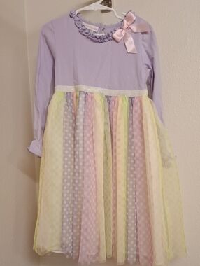 Bonnie Jean Lavender Dress with Pastel Multi-Color Tulle Skirt
